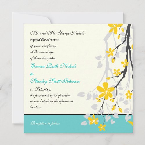 Flowers yellow turquoise wedding invitation