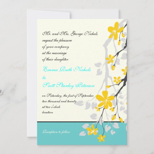 Flowers yellow turquoise wedding invitation