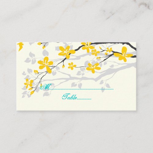 Flowers yellow turquoise wedding place card business cards