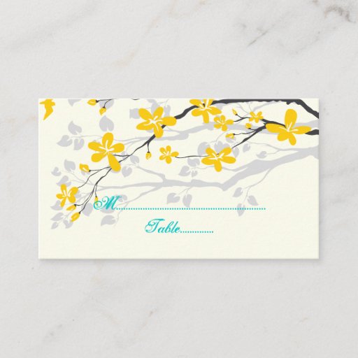 Customizable Flowers yellow turquoise wedding place card business cards