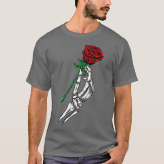 FlowerSkeleton Hand Holding Red Rose  T-Shirt