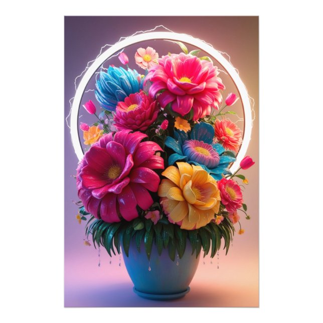 Flowervase with Multicolored Flowers  Photo Print (Front)