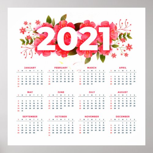 Flowery 2021 Calendar Poster
