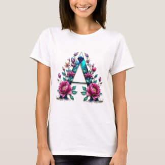 Flowery A – Elegant Floral Initial T-shirt for Wom