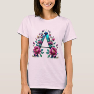 Flowery A – Elegant Floral Initial T-shirt for Wom