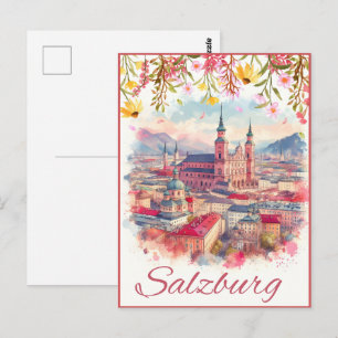 Flowery Austria capital salzburg skyline Postcard