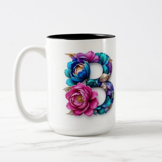 Flowery B letter coffee mug (Left)