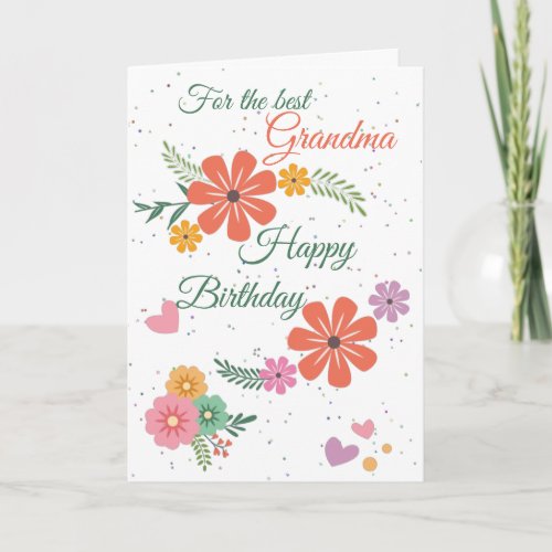 Flowery Best Grandma Happy Birthday Green Pink Card