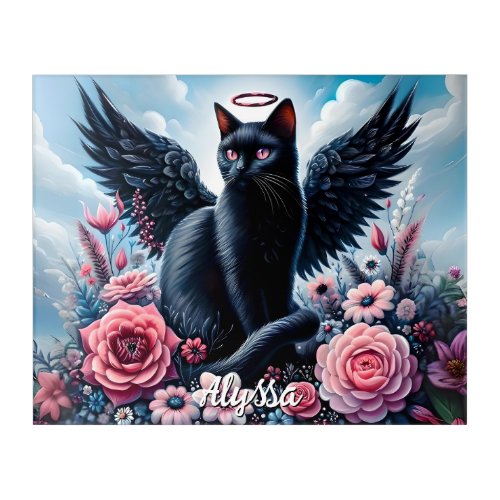 Flowery Black Demon and Angel Cat  Acrylic Print