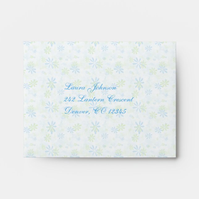 Flowery Blue and Green A2 Envelope for Reply Card (Front)