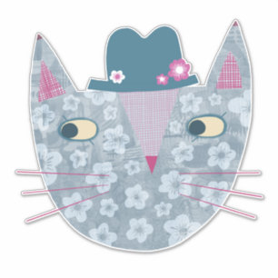Flowery Blue Cat in a Flower Hat Sticker