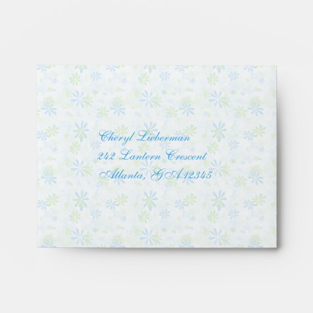 Flowery Blue, White, and Lime A2 Envelope for RSVP (Front)
