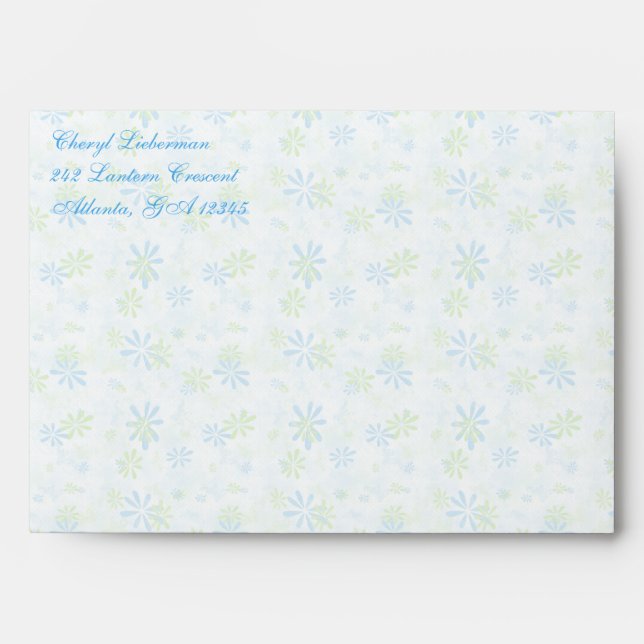 Flowery Blue, White, and Lime A7 Envelope (Front)