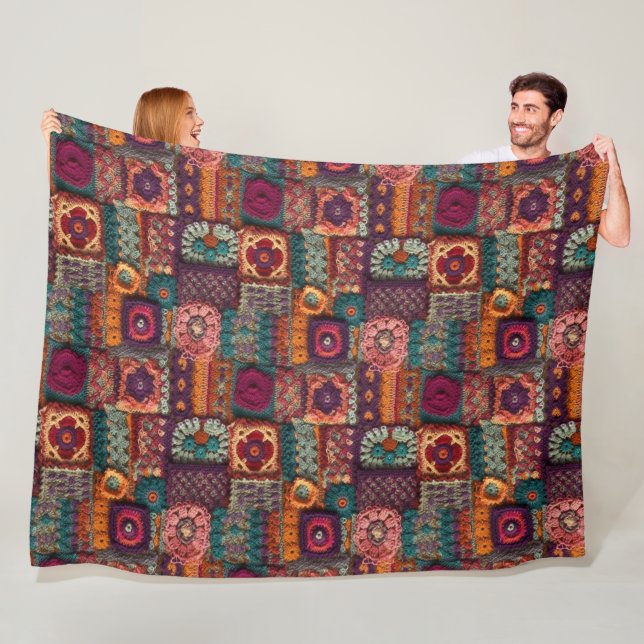 Flowery Boho Crochet Fleece Blanket (In Situ)