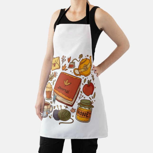 Flowery Books and Tea Apron (Insitu)