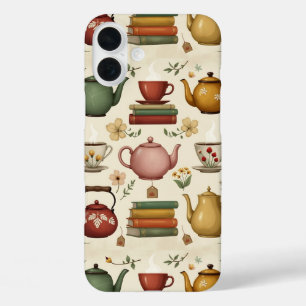 Flowery Books and Tea iPhone 16 Plus Case