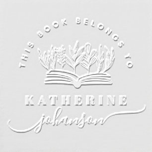 Flowery Books Whimsy Script Custom Name Library Embosser