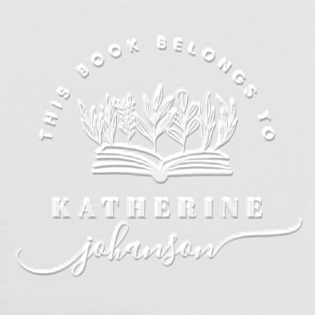 Flowery Books Whimsy Script Custom Name Library Embosser (Design)