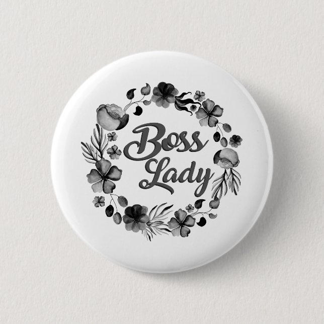 flowery boss lady design pinback button (Front)