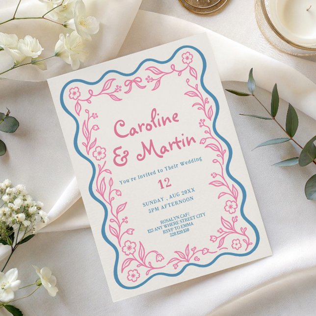 Flowery botanical garden script wedding invitation (Creator Uploaded)