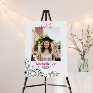 Flowery Bright Graduation Party Poster with Photo