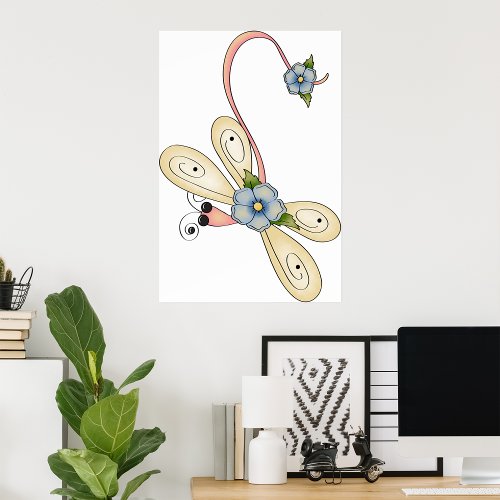 Flowery Dragonfly Poster