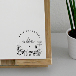 Flowery Elegant Ex Libris Custom Book Rubber Stamp