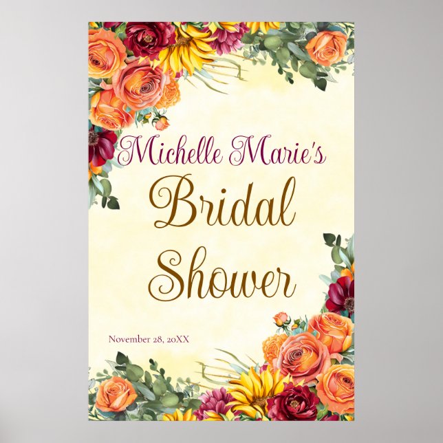 Flowery Fall Bridal Shower Poster (Front)