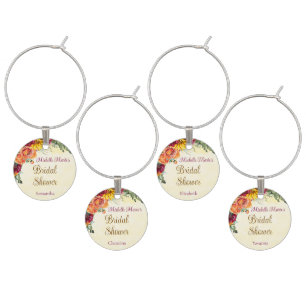 Flowery Fall Bridal Shower Wine Charms