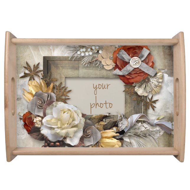 Flowery Floral Frame Wood Serving Tray (Front)