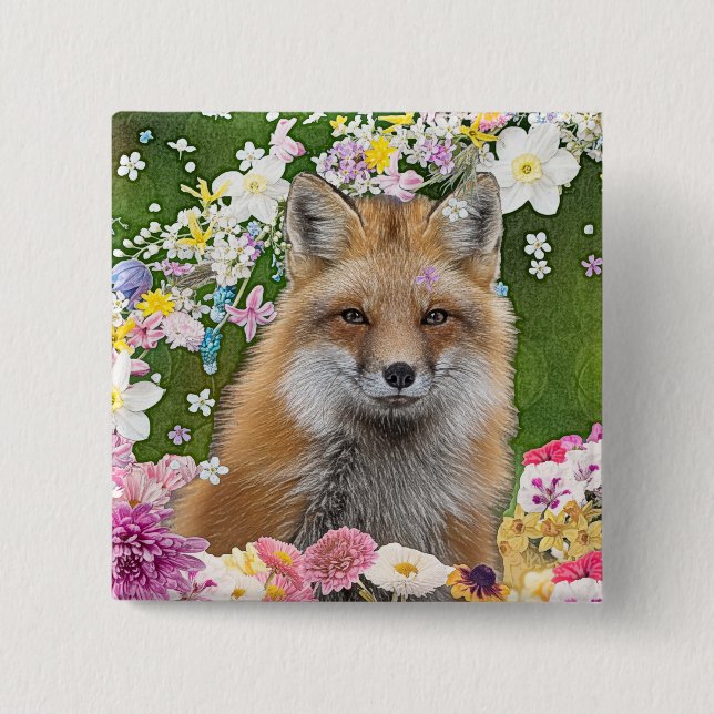 Flowery Fox Button (Front)