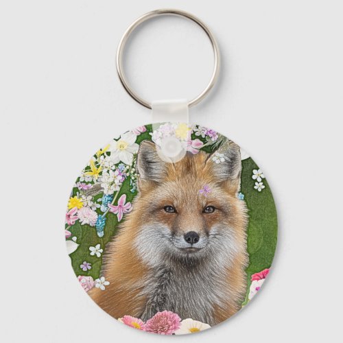 Flowery Fox Keychain