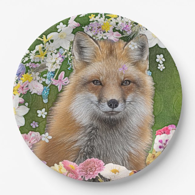 Flowery Fox Paper Plates (Front)