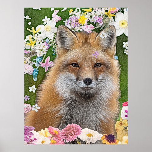 Flowery Fox Poster