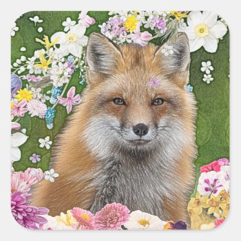 Flowery Fox Square Sticker by CandiCreations at Zazzle