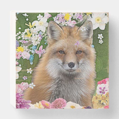 Flowery Fox Wooden Box Sign