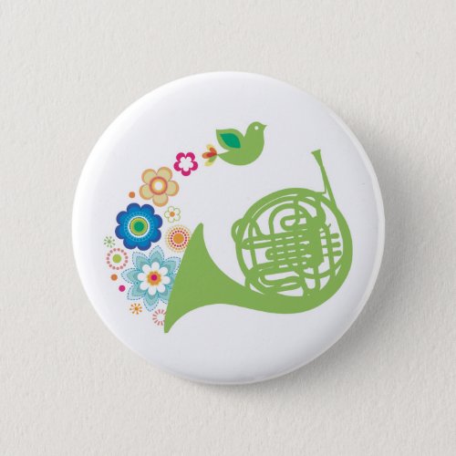 Flowery French Horn Music Gift Button