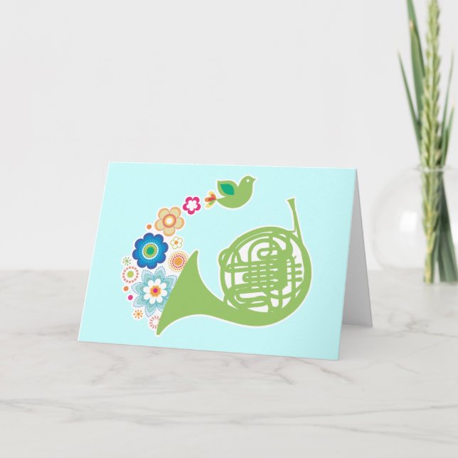 Flowery French Horn Music Gift Card (Front)