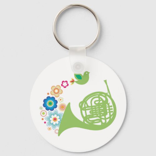 Flowery French Horn Music Gift Keychain