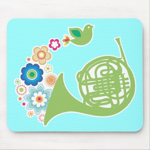 Flowery French Horn Music Mousepad Gift