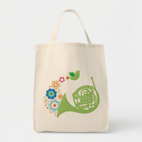 Flowery French Horn Music Totebag Gift Tote Bag
