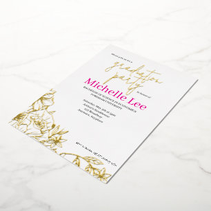 Flowery Gold Foil Graduation Party Invitation