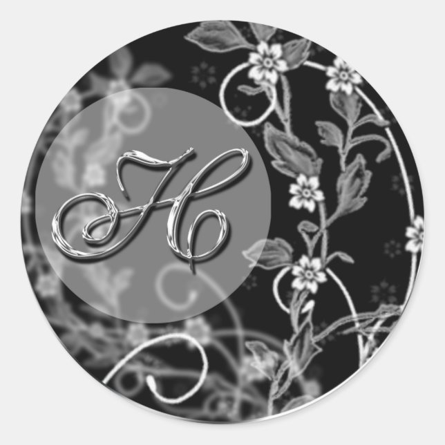 Flowery Initial Classic Round Sticker (Front)
