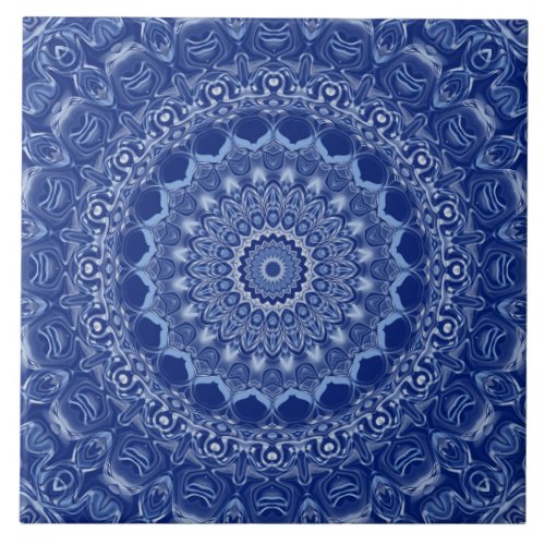Flowery Medallion in Dark Blue and White Ceramic Tile