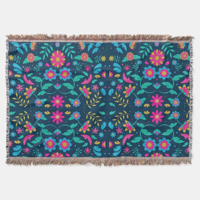 Flowery Mexican Throw Blanket (Front)