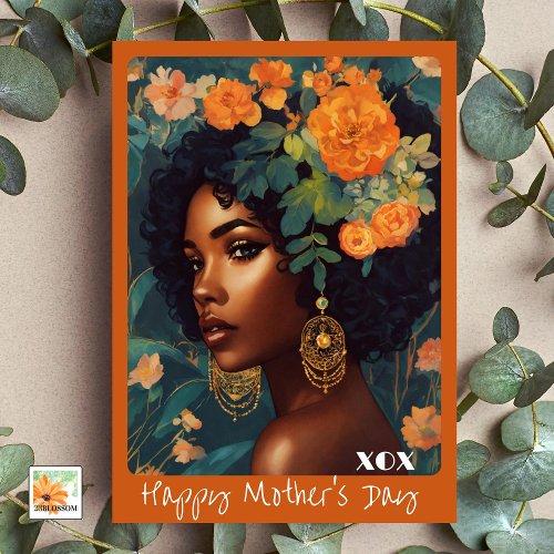 flowery mothers day with beautiful woman thank you card