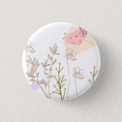 Flowery muse with pink envelope  button