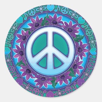 Flowery Peace Sign Classic Round Sticker by Godsblossom at Zazzle
