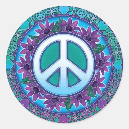 Flowery Peace Sign Classic Round Sticker