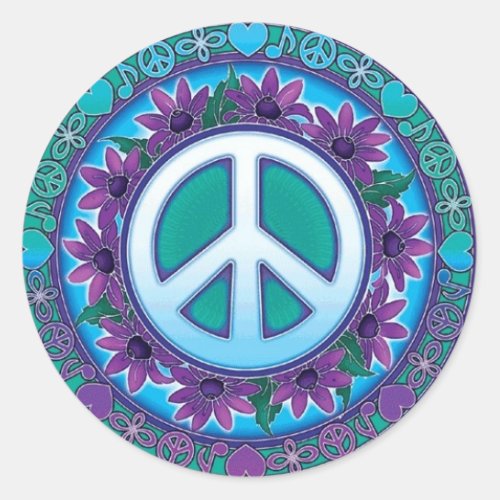 Flowery Peace Sign Classic Round Sticker